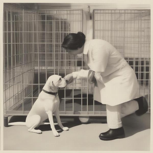 Caring staff interacting with a dog at a Toowoomba kennel