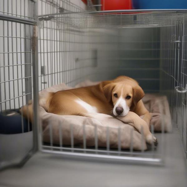 Happy dog relaxing in its kennel in Whangarei