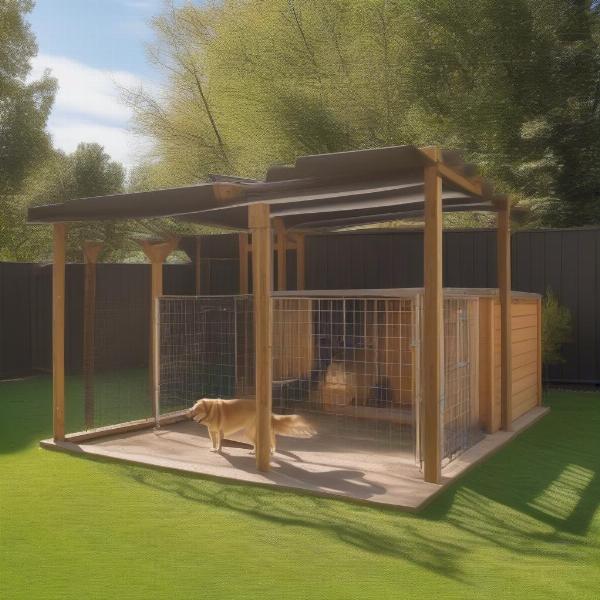 A modern dog lodge with spacious outdoor play areas