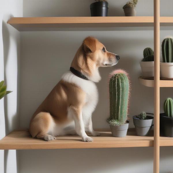 Curious Dog Near a Cactus