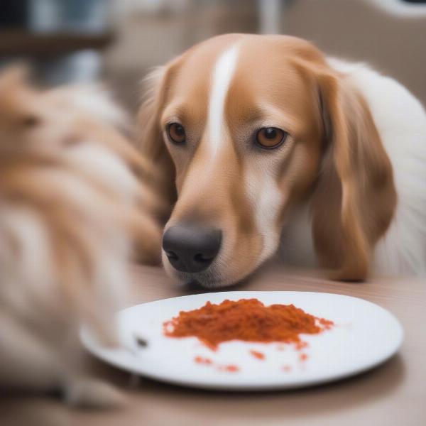 Dog looking at spicy food