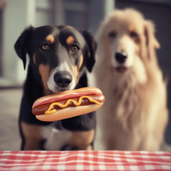 Dog Looking Longingly at a Hot Dog