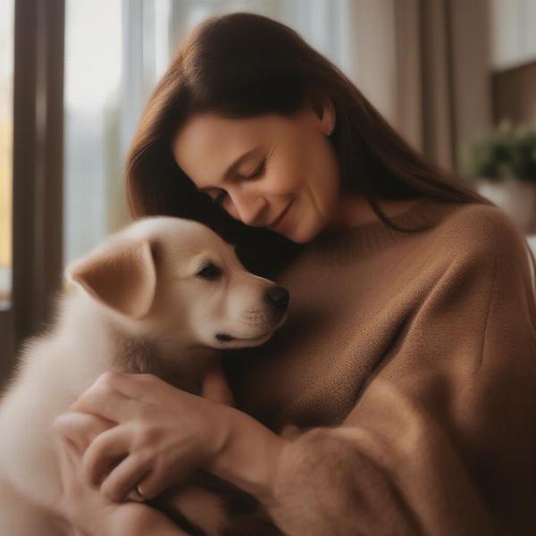 Dog Mom Caring for Her Puppy