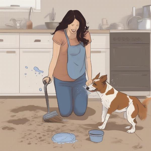 Dog Mom Cleaning Up Mess