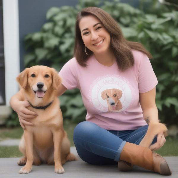 Dog mom wearing a matching shirt with her dog