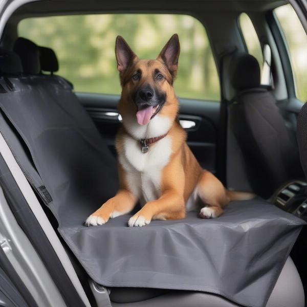 Dog Comfortably on a Car Seat Protector