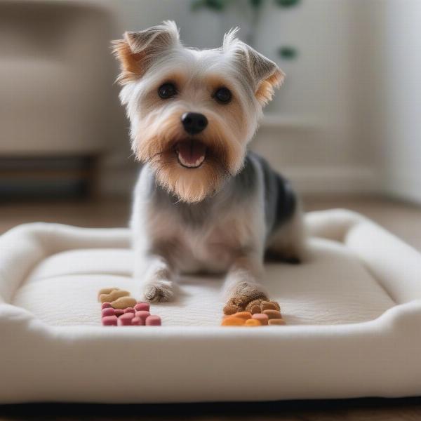 Dog on Hard Bed with Treats