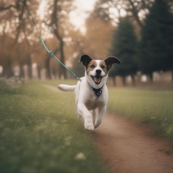 Dog Exploring on a Long Lead