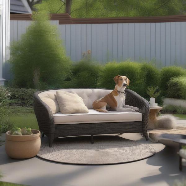 Dog on Outdoor Couch in Backyard