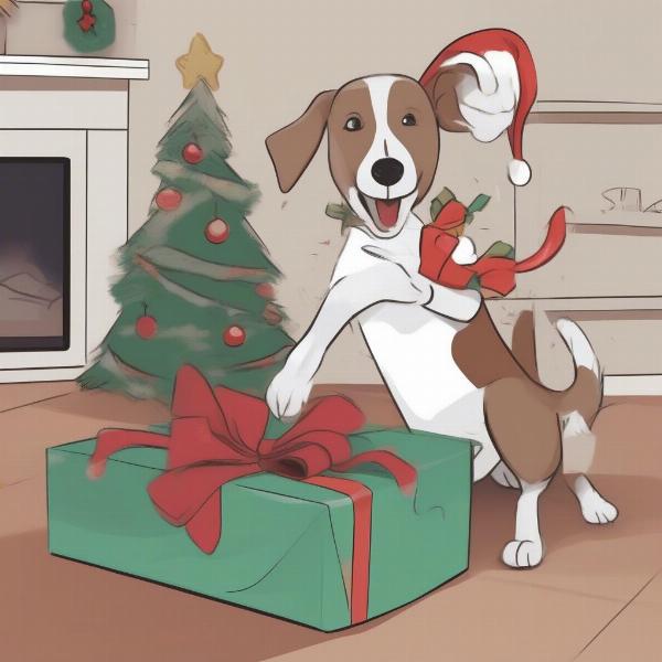 Dog Opening Christmas Present