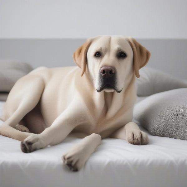 Dog resting on an orthopedic memory foam bed