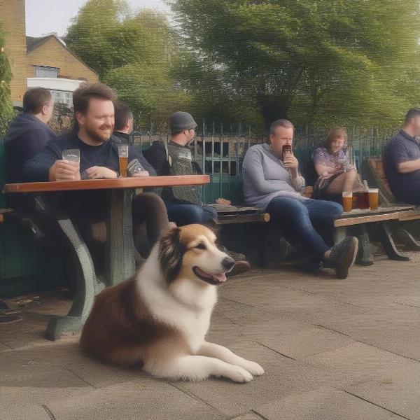 Dog owner enjoying a pub