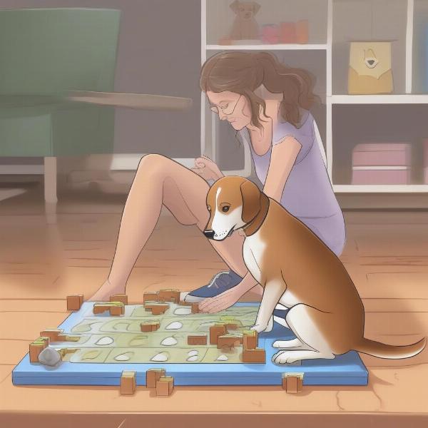 Owner Helping Dog with Puzzle