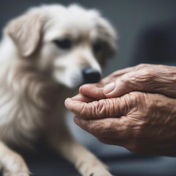 Dog owner holding their dog's paw