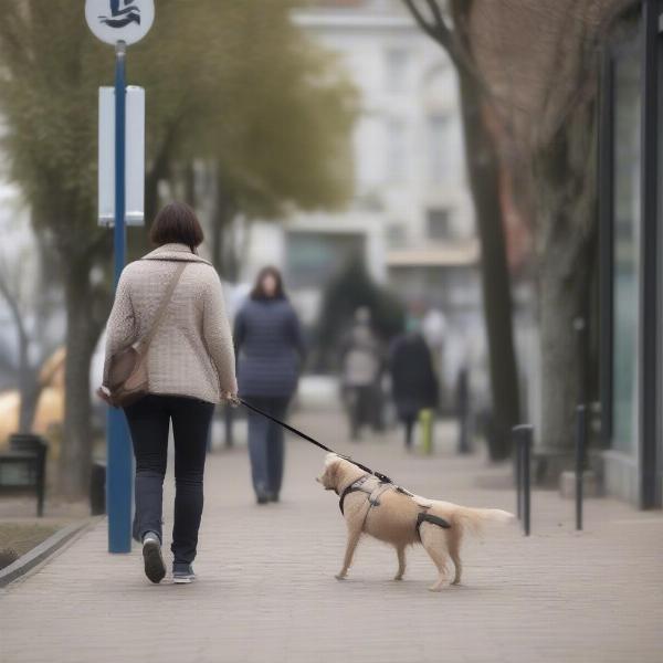 Dog owner demonstrating proper use of a retractable lead