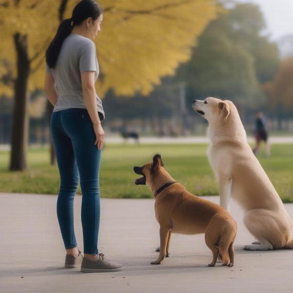 Dog owner supervising their dog at the park.