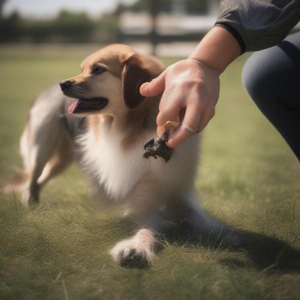 Dog owner checking dog for ticks at Baldwin Park dog park