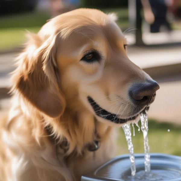 Dog drinking from a water fountain in a Newcastle dog park