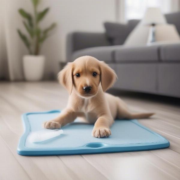 Dog peeing on a training pad