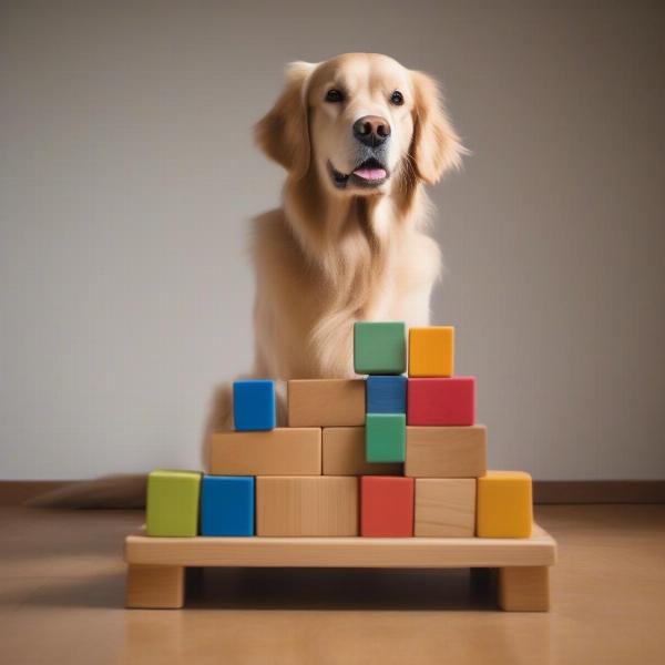 Dog performing advanced block stacking tricks