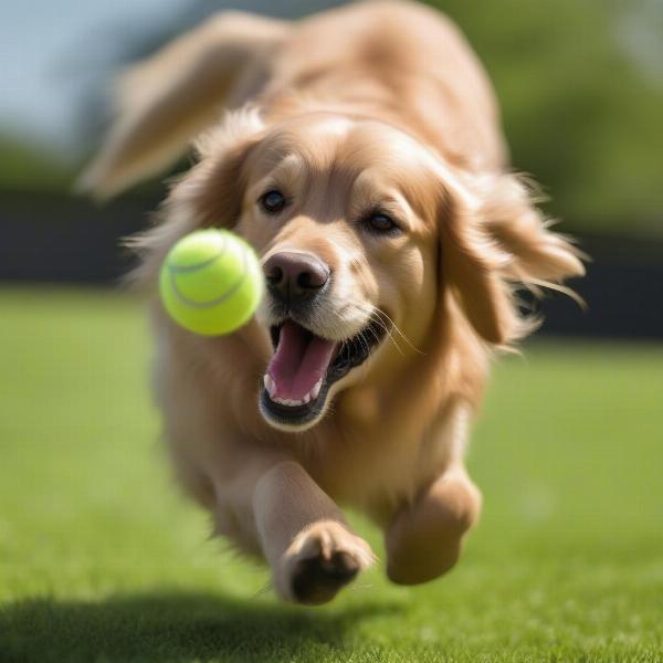 Dog playing fetch in a park