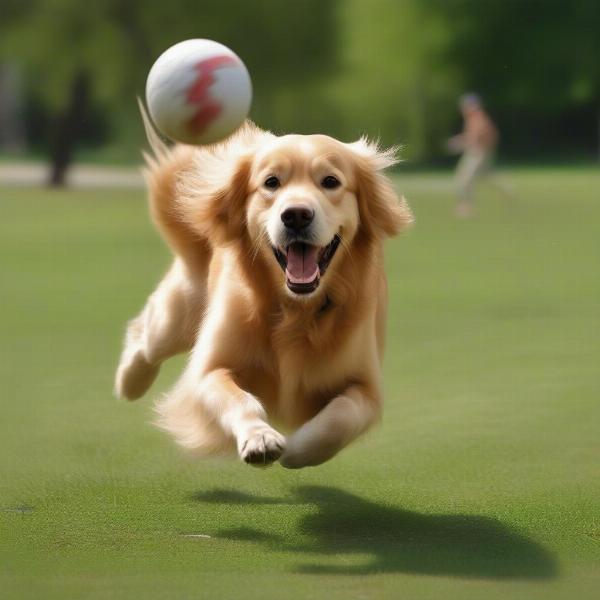 Dog Playing Fetch in Park