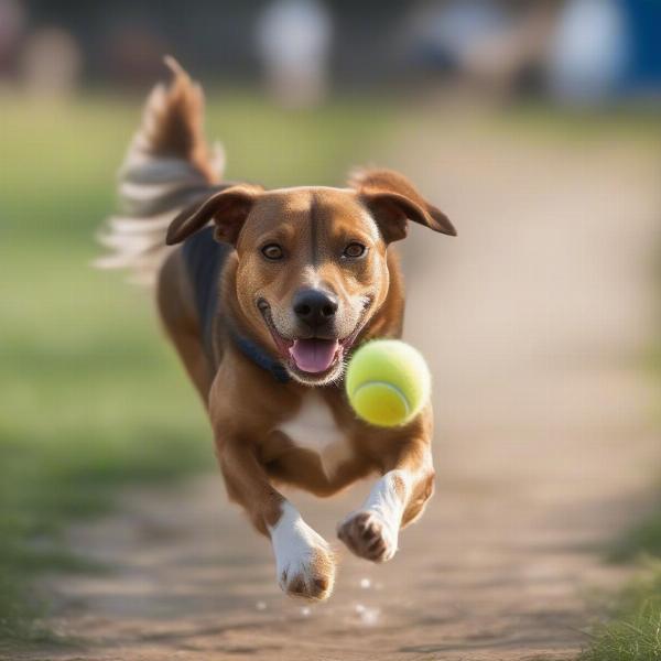 Dog Playing Fetch with a Tiny Tennis Ball