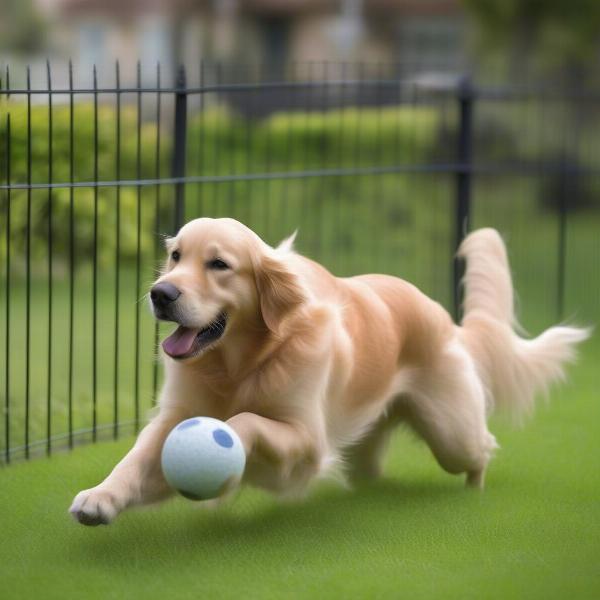 Dog Playing Safely in an Enclosed Garden