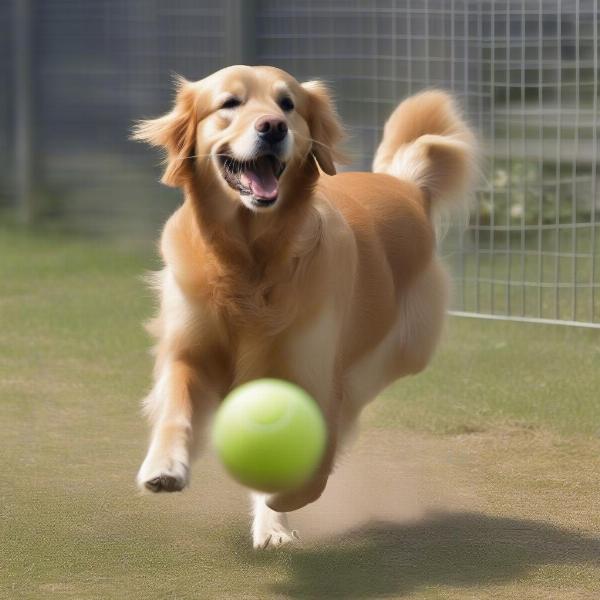 Dog Playing in Fenced Yard