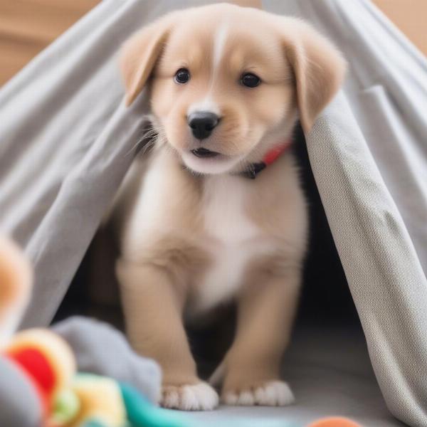 Dog Playing Inside Fabric Playpen