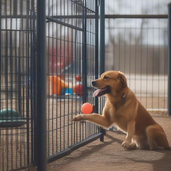 Dog playing in the outdoor area of a Norman, OK kennel