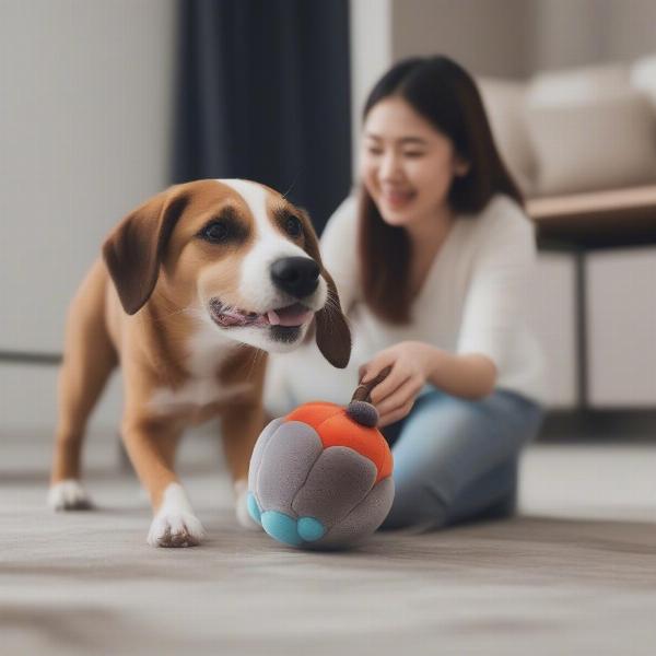 Dog Playing Safely with Plush Toy