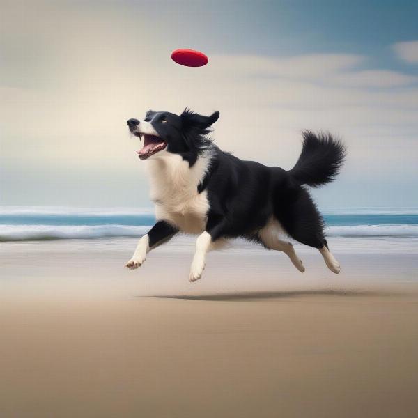 A dog playing fetch on a Sunshine Coast beach.