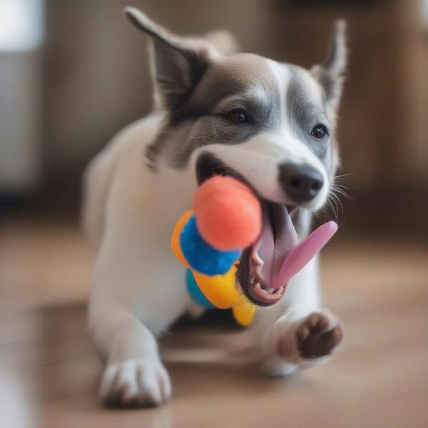 Dog Playing with Black Friday Toy