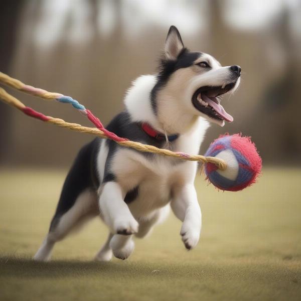 Dog enjoying a bumper toy