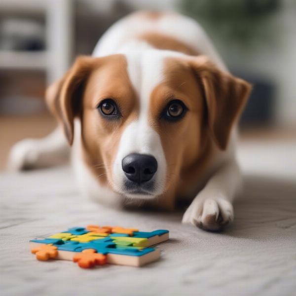 Dog Playing with a Puzzle Toy