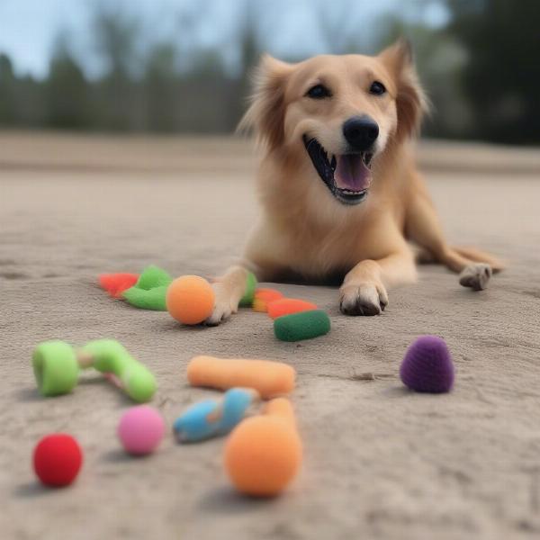 Dog with safe toys