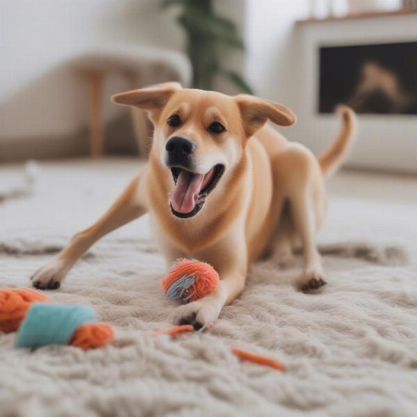 Dog Playing with Shredding Toy