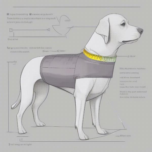 Measuring a dog for a puffer jacket