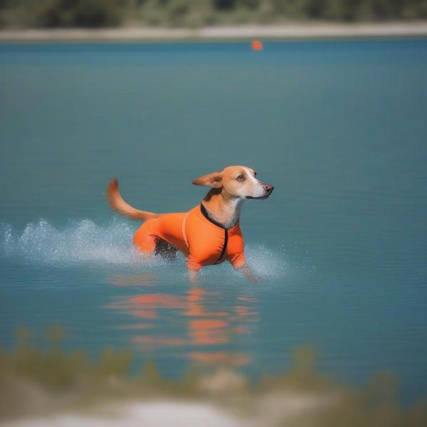 Dog wearing a rashie for water safety