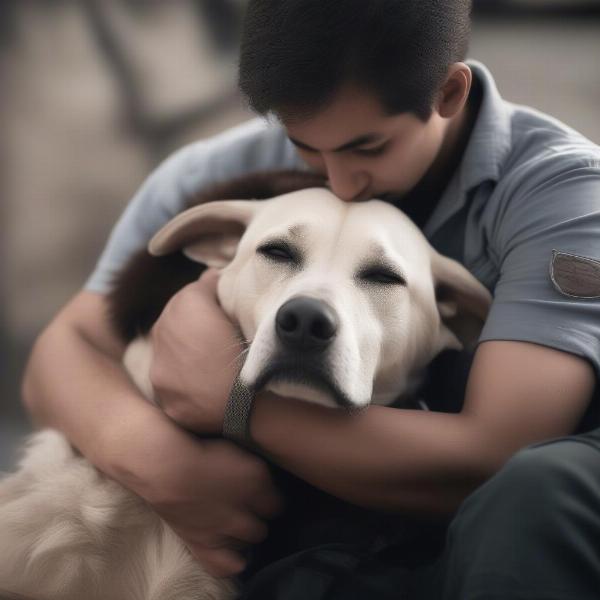 Dog Receiving Comfort from Owner