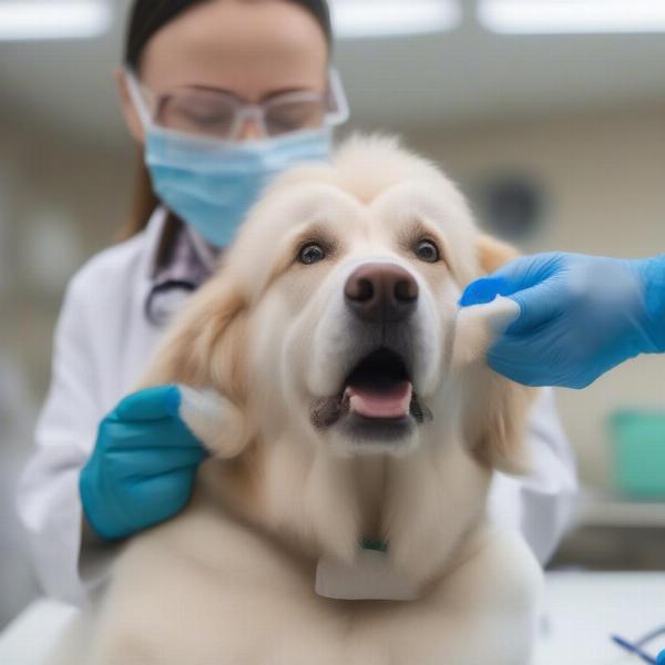 Dog receiving ivermectin from a veterinarian