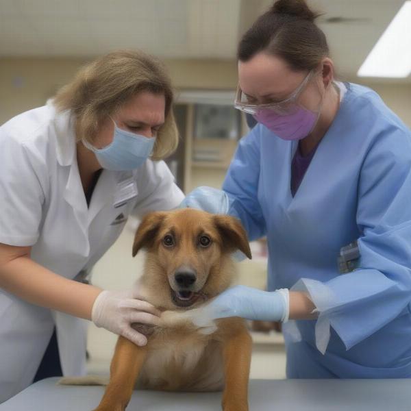 Dog receiving rabies vaccination