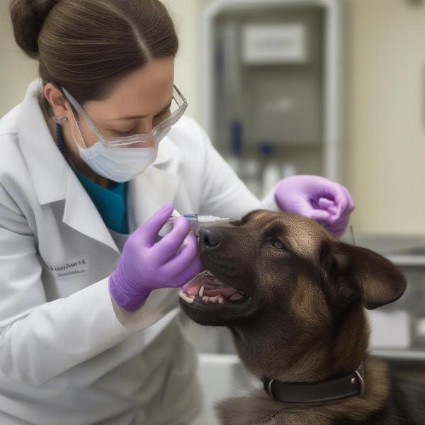 Dog receiving rabies vaccination