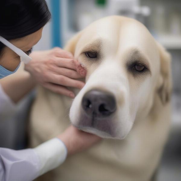 Dog Receiving Veterinary Exam for Facial Swelling