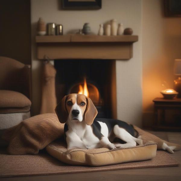 Dog relaxing inside a Cotswolds cottage