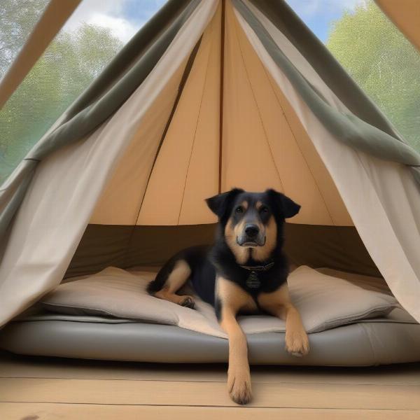 A relaxed dog enjoying the peaceful atmosphere at a dog-friendly glamping site in Norfolk.