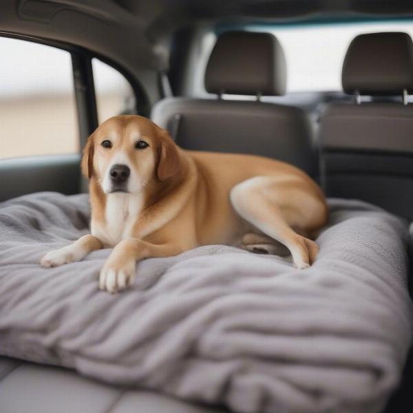 Dog relaxing in car bed