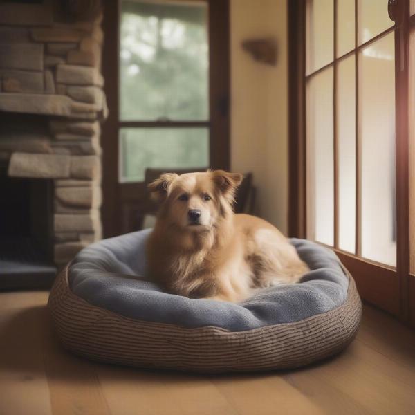 A dog relaxing comfortably inside a dog-friendly cottage in Fort William, surrounded by cozy amenities.