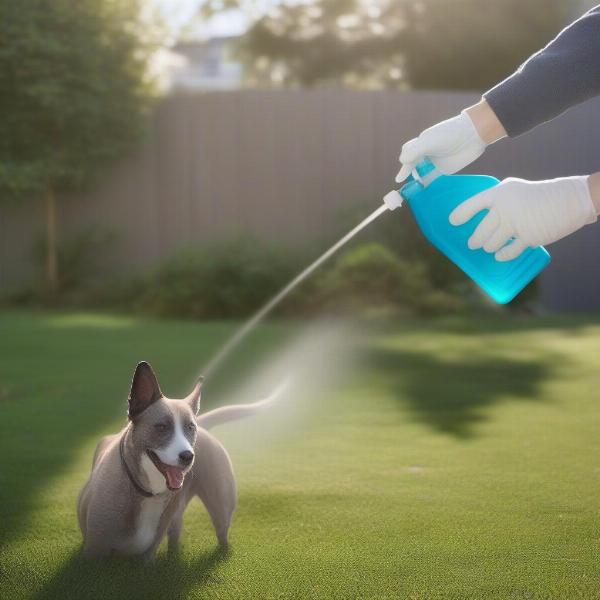 Using dog repellent spray in the yard